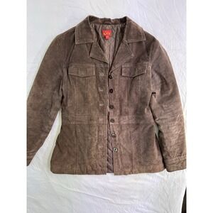 Tilt Genuine Leather Brown Mid-Length Women's Jacket Button Front Lined Size L